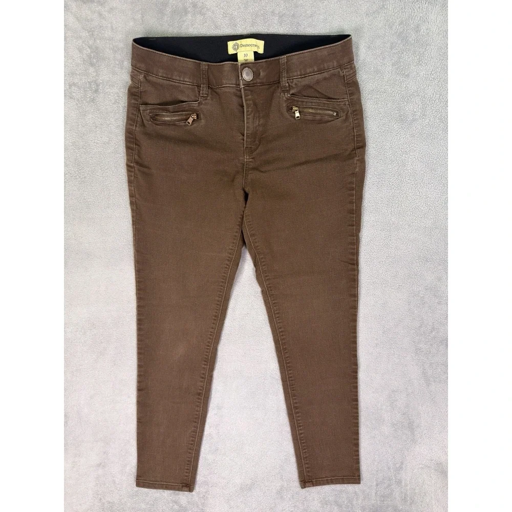 Democracy Pants Womens 10 Brown Mid Rise Skinny Ankle AB Technology Stretch